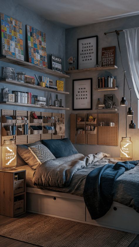 Teenage Boys Bedroom Storage, Shared Boys Room With Desks, Small Bedroom Teen Boy, Boys Bedroom Small Space, Small Bedroom Boys Ideas, Boxroom Bedroom Ideas, Teen Boy Small Bedroom Ideas, Boys Bedroom Ideas Small Space, Small Teen Boy Bedroom