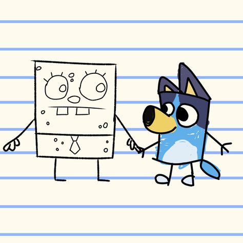 DoodleBob meets Doodle Bluey #bluey #spongebob Duo Doodles, Bluey Doodles, Doodle Bob, Bluey Tattoos, Bluey Art, Shin Nana, Best Memes Ever, Easy Doodles Drawings, Cartoon Profile Pics