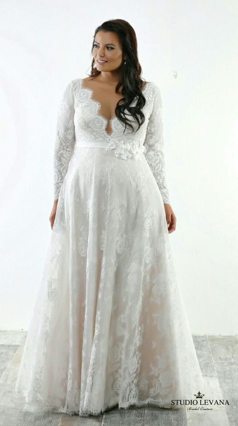 2019 Plus Size Wedding Dresses with Lace Sleeves - Best Dresses for Wedding Check more at http://svesty.com/plus-size-wedding-dresses-with-lace-sleeves/ Renewal Dress, Wedding Dress Winter, Plus Wedding Dresses, Plus Size Brides, Plus Size Wedding Gowns, Long White Dress, Casual Wedding Dress, Winter Wedding Dress, Long Sleeve Wedding