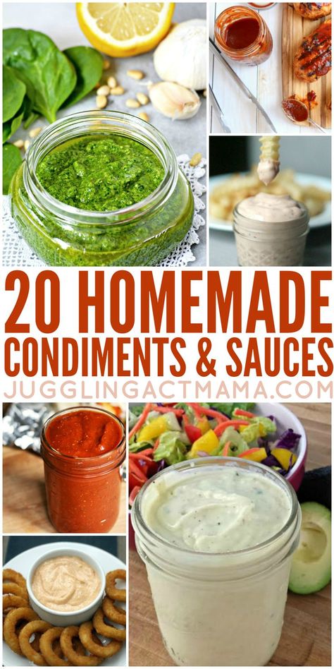 We’ve got more than 20 Homemade Condiments and Sauces perfect for making this summer – they make great gifts, too! Summer just wouldn’t be summer without barbecues, fresh veggies and all the… More Resep Burger, Homemade Dry Mixes, Homemade Pantry, Homemade Sauce Recipes, Homemade Condiments, Condiment Recipes, Marinade Sauce, Homemade Spices, Homemade Seasonings