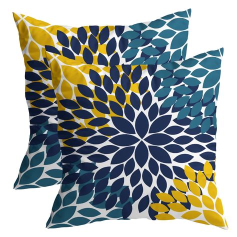 PRICES MAY VARY. Cotton ★【Size】: 18 x 18 inches, 45 x 45 cm, NOTE: ONLY 2 blue and yellow pillow covers contained, inserts NOT included ★【HIGH-QUALITY FABRICS】:Navy Blue Yellow throw pillows are made of pure cotton, which has an invisible zipper, double-sided printing, simple and elegant design. navy blue and yellow pillow covers are comfortable and friendly to your skin or pets. indelible after washing. ★【EXCELLENT DESIGN】:The yellow teal throw pillows are designed for room decor, The print on Yellow Pillow Covers, Teal Throw Pillows, Navy Pillows, Home Decor For Living Room, Bedroom Couch, Yellow Throw Pillows, Couch Cushion, Yellow Pillows, Flower Throw Pillows