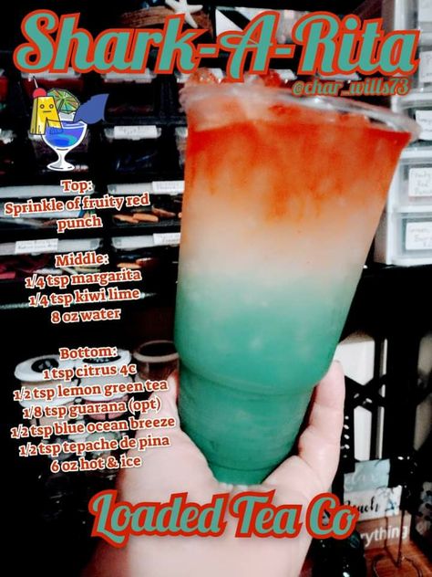 Shark Week Herbalife Teas, Shark Week Loaded Teas, Summer Loaded Teas, Shots Alcohol Recipes, Homemade Snacks Recipes, Energy Drink Recipe, Herbal Life Shakes, Flavored Water Drinks, Energy Tea Recipes