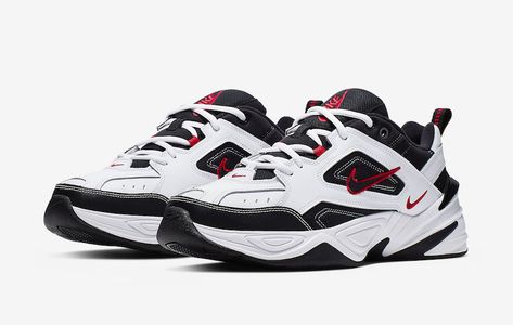 Nike M2K Tekno (White/Black/University Red) Nike M2k Tekno White, M2k Tekno White, Nike M2k, Nike Skateboarding, Nike Air Monarch, New Nike Shoes, Dad Shoes, Nike Basketball Shoes, Mens Nike Shoes