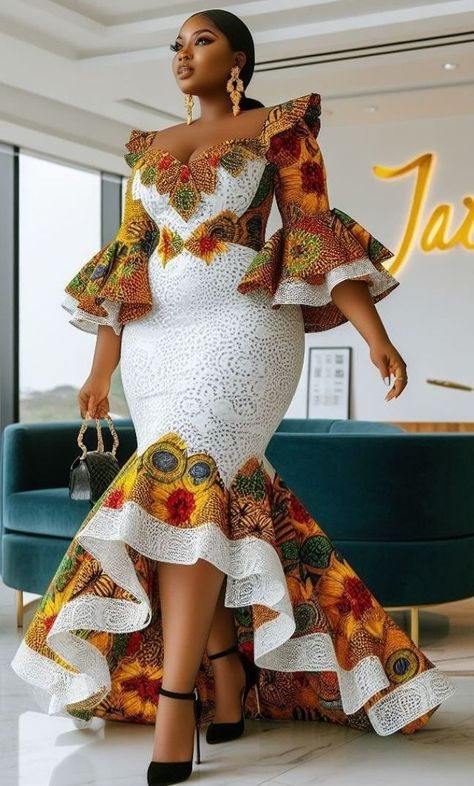 Chick by Jarel Wax Style African Fashion, Ankara Lace Styles For Women, African Dress For Wedding, Lace Styles For Women, Women African Dresses, Long African Dresses, African Print Dress Ankara, African Styles, Best African Dresses