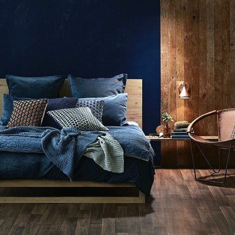 Top 50 Best Navy Blue Bedroom Design Ideas - Calming Wall Colors Navy Blue Bedroom Decor, Navy Blue Bedroom, Navy Bedrooms, Dark Blue Bedrooms, Blue Bedroom Walls, Navy Blue Bedrooms, Blue Bedroom Design, Blue Bedroom Decor, Cottage Vintage