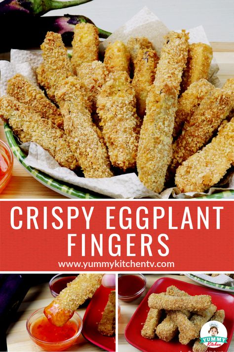 Crispy Eggplant Fingers - Yummy Kitchen Eggplant Fingers, Brussel Sprouts Recipes Easy, Veg Appetizers, Yummy Kitchen, Crispy Eggplant, Eggplant Dishes, Christmas Recipes Appetizers, Eat Veggies, Sweet Chilli Sauce