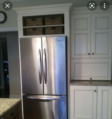 Space Above Fridge Ideas, Above Refrigerator Ideas, Space Above Fridge, Above Fridge Ideas, Cabinet Above Refrigerator, Above Fridge Storage, Above Fridge Cabinet, Above Refrigerator, Above Fridge