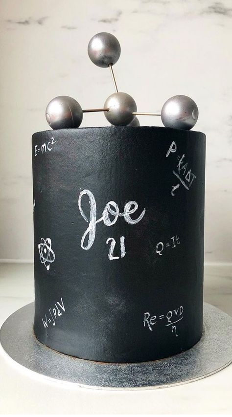 21st birthday cake, physic themed birthday cake,black birthday cake, birthday cake, cake decorating ideas, cake ideas, buttercream cake Physics Themed Cake, Physics Birthday Cake Ideas, Chemistry Themed Cake, Physics Cake, Physics Cake Ideas, Chemistry Cake, Science Cake, Dad Birthday Cakes, 18th Birthday Cake