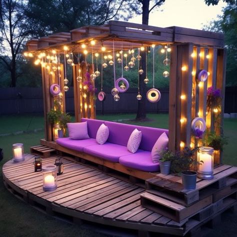 Colorful Backyard Ideas, Pallet Pergola, Arizona Backyard, Diy Gazebo, Backyard Sanctuary, Backyard Furniture, Beautiful Patios, Backyard Inspo, Outdoor Decor Backyard