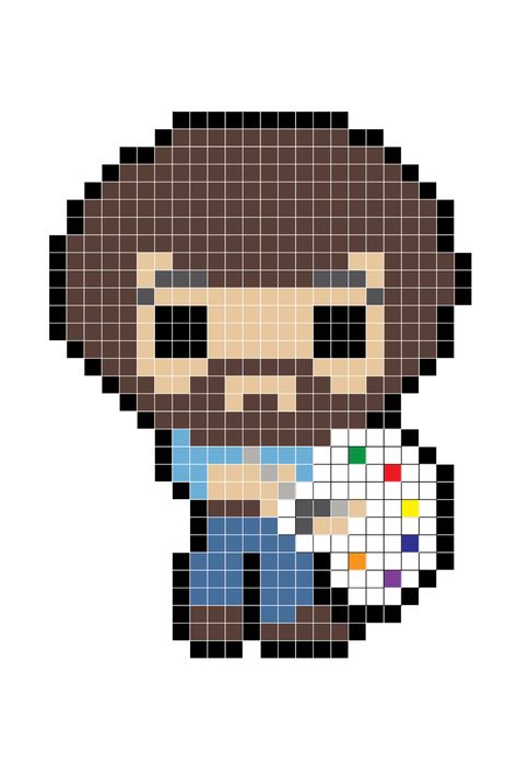 Bob Ross Pixel Art, Bob Ross Cross Stitch Pattern, Bob Ross Perler Bead Patterns, Bob Ross Perler Beads, Bob Ross Cross Stitch, 90s Perler Beads, 90s Perler Bead Pattern, 90s Pixel Art, Cartoon Perler Beads