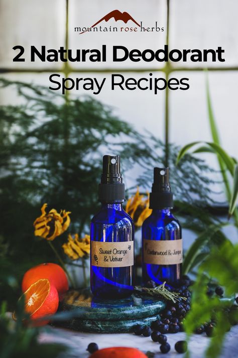 Natural Deodorant Spray Recipe: Pure organic witch hazel extract is a time-tested ingredient in DIY natural deodorant sprays. Distilled from the twigs and bark of the witch hazel tree, the extract lowers the skin’s pH, so odor-causing bacteria cannot thrive. ⁠ Add some organic essential oil blends and you'll be able to craft your own customized scents. Or if you want a place to start, you can try the Uplifting Orange & Vetiver blend or the Grounding Cedarwood & Juniper blend from our blog. Natural Deodorant Spray, Diy Natural Deodorant, Homemade Deodorant Recipe, Deodorant Recipes, Diy Deodorant, Homemade Deodorant, Mountain Rose Herbs, Diy Lotion, Essential Oil Blends Recipes