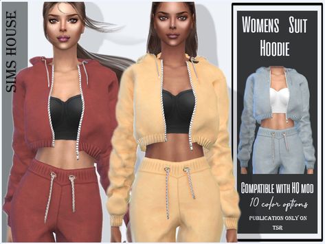 Sims House's Womens Suit Hoodie Sims 4 Cc Clothes, Mods Sims 4, Kawaii Clothes Goth, Cc Sims4, Mesh Clothing, Womens Suit, Clothing Male, Pelo Sims, Casual Attire For Women