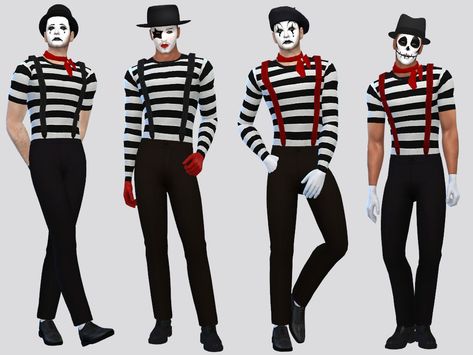 Halloween Costumes Sims 4, Sims 4 Horror Cc, Sims 4 Halloween Costumes, Sims 4 Horror, 4 Halloween Costumes, Sims 4 Halloween Cc, Halloween Poses, Mime Costume, Sims 4 Costumes