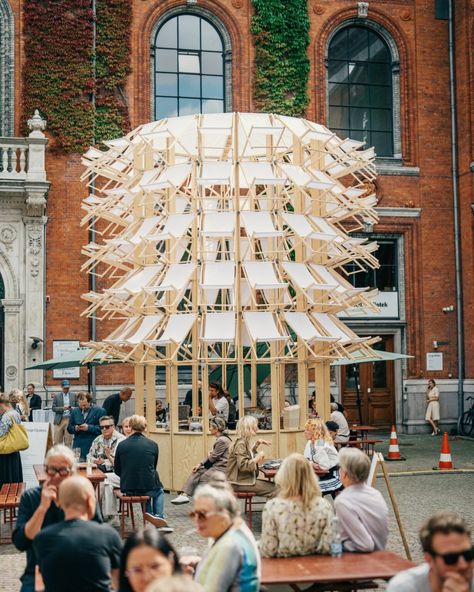 kinetic pavilion of wooden deck chairs by lasovsky johansson blooms in copenhagen Copenhagen Architecture, Ryue Nishizawa, Timber Architecture, Japanese Interiors, American Houses, Santiago Calatrava, Brick Architecture, Wooden Decks, Cultural Center