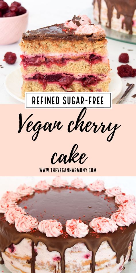 Vegan Cake Filling Ideas, Cherry Cake Recipes, Baking Recipes Vegan, Cherry Cake Recipe, Vegan Baking Recipes, Sugar Free Vegan, Vegan Cakes, Vegan Cake Recipes, Cherry Cake