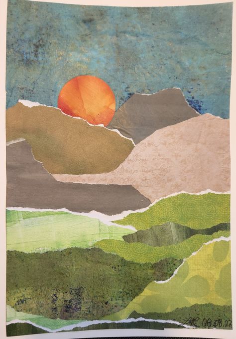 Collage Landscape, Landscape Quilt, Creation Art, Collage Art Projects, Paper Collage Art, Landscape Quilts, Collage Art Mixed Media, Camping Art, Illustration Inspiration