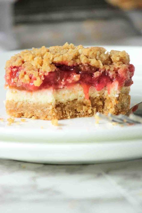 Strawberry Rhubarb Trifle, Desserts You Can Eat With Your Hands, Strawberry Rhubarb Cream Cheese Recipes, Rhubarb Cream Cheese Recipes, Strawberry Rhubarb Cheesecake Bars, Amish Rhubarb Dream Bars, Rhubarb Cheesecake Recipes, Rhubarb Cream Cheese Bars, Rhubarb Cheesecake Bars