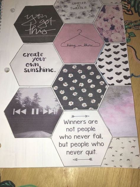 Scrapbooking Covers Diy Tumblr Inspired Notebook Escritorio School Diy Scrapbook Cover Highschool Notebook, Scrapbook Covers, Hexagon Diy, School Supplies Elementary, School Supplies Cake, Diy Notebook Cover, Beginner Scrapbooking, School Supplies Highschool, Design Scrapbook