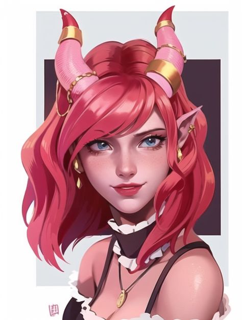 Teifling Half Elf, Red Haired Tiefling Female, Pink Hair Tiefling, Female Teifling Art, Girly Dnd Character, Pink Tiefling Female Dnd, Dnd Pink Tiefling, Pale Tiefling, Dnd Tiefling Female Character Design