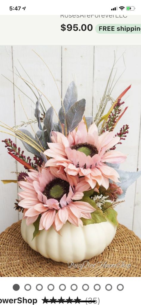 Realtor Ideas, Pink Pumpkin Baby Shower, Bday Shoot, Fall Centerpieces, Pumpkin Vase, Thanksgiving Table Decor, Fall Stem, Pink Sunflowers, Bee Flower