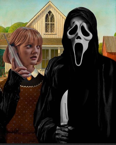 Spooky Steve в Instagram: «Scream/American Gothic. 666th post🤟🏻 . . #scream #screammovie #ghostface #drewbarrymore #wescraven #alternativemovieposter #filmposter…» Ghostface Scream, Scream Movie, American Gothic, Art Parody, Horror Movie Art, Horror Icons, Scary Movie, Alternative Movie Posters, Ghost Faces