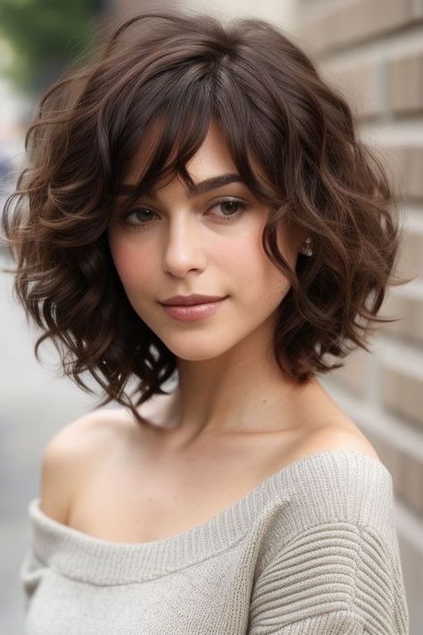 25+ Charming Jaw-Length Curly Bob Hairstyles 17 Curly Asymmetrical Bob, Curly Bobs, Hair Contouring, How To Curl Short Hair, Short Curly Bob, How To Style Bangs, Short Hair Styles For Round Faces, Defined Curls, Curly Bob Hairstyles