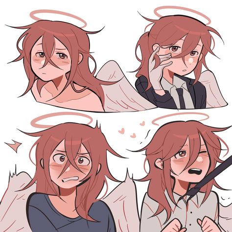 Cool Hair Men, Angel Devil Pfp, Angel Devil Csm, Angel X Demon, Red Hair Character, Angel Csm, Demon X Angel, Demon Boy, Angel Demon