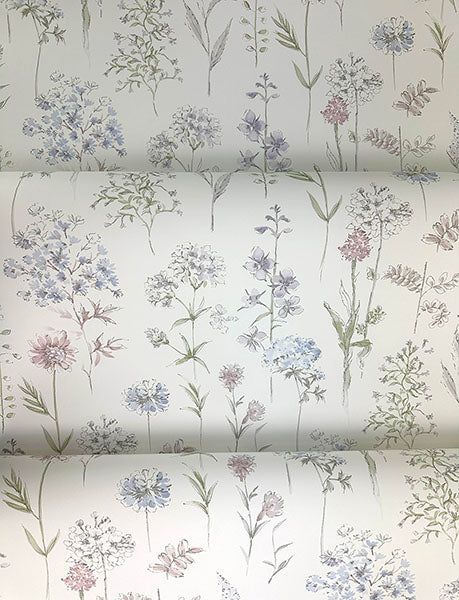 Lavender Plant Wallpaper, Purple Room Wallpaper, Lavender Aesthetic Room, Secret Garden Nursery, Mom Bedroom, Laundry Reno, Wildflower Wallpaper, Lavender Bathroom, Lavender Wallpaper