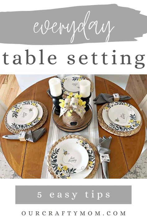 Table Runner And Placemat Settings, Casual Table Settings Everyday, Casual Table Settings, Table Settings Everyday, Table Setting Ideas, Hutch Decor, Small Centerpieces, Crafty Mom, Setting Ideas