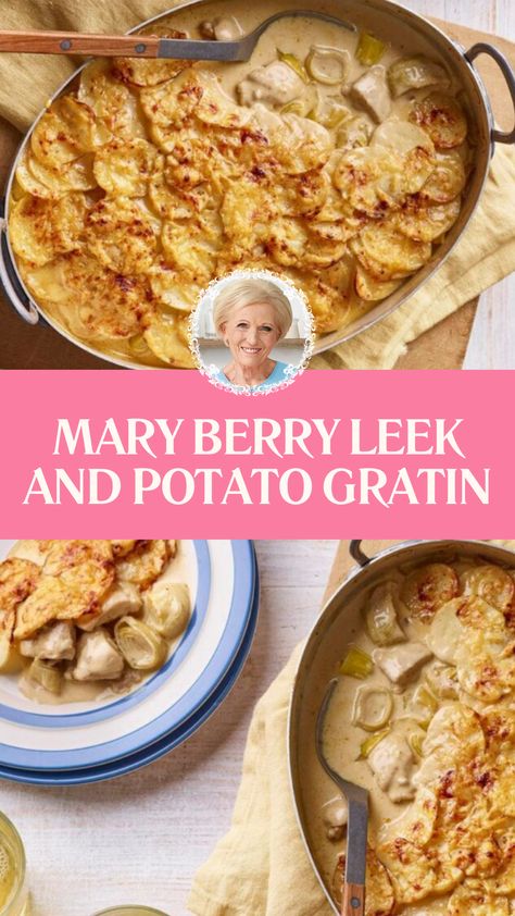 Mary Berry Leek And Potato Gratin Leek And Potato Gratin, Potato And Leek Gratin, Leek Side Dish Recipes, Mary Berry Recipes, British Food Traditional, British Bake Off Recipes, Leek And Potato, Foodie Lover, Mary Berg