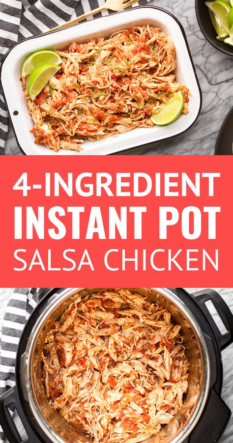 Spicy Shredded Instant Pot Salsa Chicken -- this delicious spicy shredded Instant Pot salsa chicken recipe is equally perfect for busy weeknights and weekend meal prep! It's easy to prepare, super versatile, and freezes well. Just 4 ingredients and under 40 minutes prep to dinner table! | instant pot chicken recipes | instant pot shredded chicken | frozen chicken in instant pot | mexican shredded chicken | shredded chicken recipe | instant pot mexican chicken Shredded Chicken Instant Pot, Shredded Salsa Chicken, Instant Pot Salsa Chicken, Healthy Salsa, Instant Pot Salsa, Salsa Chicken Recipe, Instant Pot Shredded Chicken, Chicken Instant Pot, Weekend Meal Prep