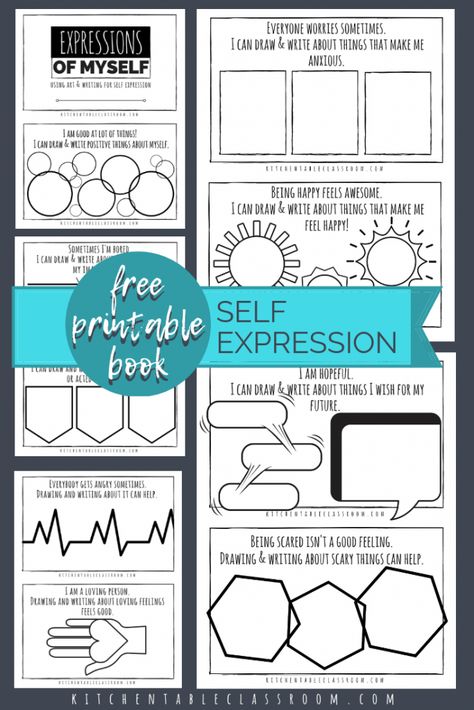 Use these printable self esteem worksheets as an easy first step in art as a means of self expression. Simple self esteem activities get your kiddo started! Therapeutic Art Activities For Women, Self Esteem Activities For Kids Therapy, Therapy Exercises For Self Esteem, Self Expression, Group Activities For Self Esteem, Self Esteem Group Therapy, Group Art Therapy Activities Self Esteem, Printable Writing Prompts, Creative Writing Worksheets