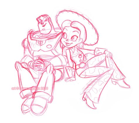 Buzz and Jessie Pixar Sketches, Buzz And Jessie, Brianna Garcia, Animated Couples, Toy Story Tattoo, Jessie And Buzz, Dibujos Toy Story, Disney Challenge, Disney Ships