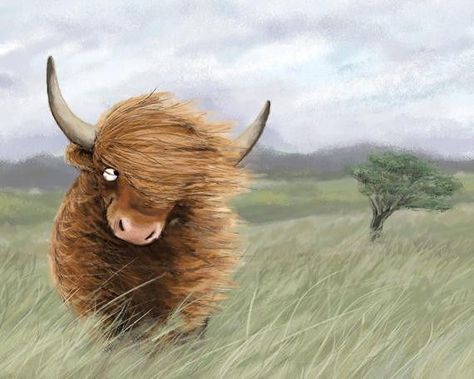 Cattle Painting, Cow Art Print, Highland Cow Art, Cow Drawing, Scottish Highland Cow, Nursery Artwork, Fluffy Cows, Highland Cows, Highland Cattle