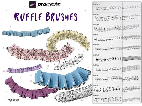 NEW ! 20 ruffle procreate brushes, procreate clothes, decorative procreate Procreate Fashion Brushes Free, Ruffle Brush Ibis Paint, Brush Procreate Free, Procreate Clothes, Ruffles Drawing, Bow Drawing, Brush Procreate, Digital Art Software, Ipad Pro Art