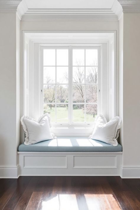 White And Blue Bedroom Ideas, Blue Ceiling Paint, White And Blue Bedroom, White And Beige Bedroom, Blue Upholstered Headboard, Closet Doors Painted, White Canopy Bed, Soft Blue Walls, White Lace Curtains