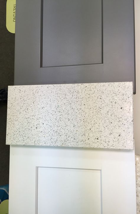 Echelon white and slate shaker cabinets & Ceasarstone Quartz Reflections #7141 Speckled Quartz Countertops, Mom Bathroom, Decorate Kitchen, Cupboard Ideas, Counter Ideas, Quartz Flooring, Wall Ovens, Kitchens Ideas, Outdoor Kitchen Countertops