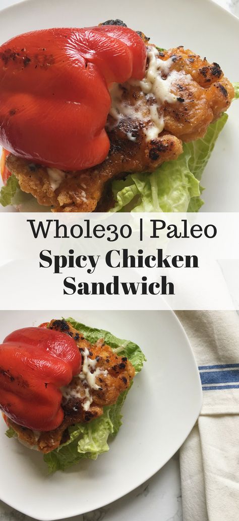 Paleo Spicy Chicken Sandwich (Whole30, Paleo) - a dash of dolly Vegan Chicken Sandwich, Paleo Sandwich, Spicy Chicken Sandwich, Sandwich Healthy, Spicy Chicken Sandwiches, Table D Hote, Vegan Chicken, Whole 30 Diet, Chicken Eating