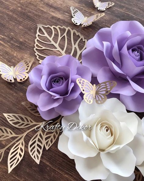 Paper Flower Background, Purple Paper Flowers, Giant Paper Flower Backdrop, Flowers Wall Decoration, Paper Flowers Roses, Etsy Nursery, Paper Flowers Wall, Horns Decor, Purple Paper