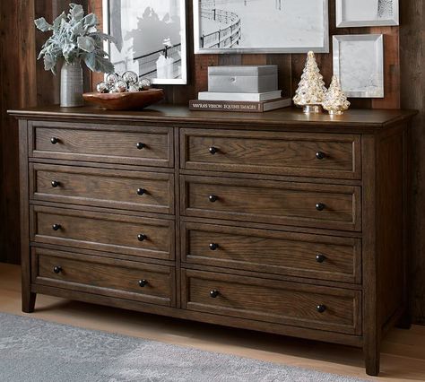 Long Dressers Bedroom, Bedroom Drawers Ideas, Dresser Styling, Extra Wide Dresser, Kitchen Projects Design, Loose Furniture, Bedroom Decor On A Budget, 8 Drawer Dresser, Wide Dresser