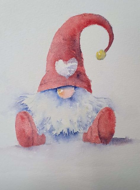 Birthday Gnome Cards, Watercolor Christmas Cards Diy Artwork, Gnome Watercolor Paintings, Christmas Gnome Drawing, Background For Poster, Watercolor Gnomes, Watercolor Christmas Cards Diy, Gnome Watercolor, Painted Christmas Cards