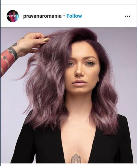 Lavender With Brown Hair, Violet Bob Hair, Ashy Lilac Brown Hair, Violet Ash Brown Hair, Ashy Violet Hair, Aubrey Hair Color, Smokey Mauve Hair, Light Plum Hair, Dusty Violet Hair