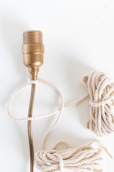 Make a simple, unique macrame wrapped wall light with a twisted cord in no time for a statement-making piece of decor. Macrame Lamp Cord Diy, Wrapping Cords With Yarn, Macrame Cord Wrap, Diy Rope Pendant Light, Abat-jour Diy, Macrame Light, Unique Macrame, Entryway Hall, Diy Pendant Light