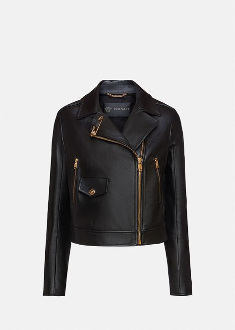 Versace Safety Pin Nappa Leather Jacket for Women | US Online Store Versace Safety Pin, Versace Leather Jacket, Neutral Jacket, Leather Jacket For Women, Faux Leather Jacket Women, Ladies Coat Design, Versace Jacket, Versace Home, Leather Trench Coat