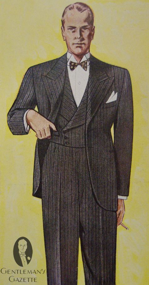 The classic take on 1930s tailoring - a supremely high waisted trouser, double-breasted waistcoat, flowing shape and broad shoulders and lapels on the jacket. Broad Shoulders, Bow Tie, Double Breasted, High Waisted