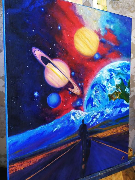 Galaxy Art Painting, Universe Painting, Universe Planets, Painting Surreal, Painting On Canvas For Beginners, Planet Painting, Art Surrealism, Christmas Paintings On Canvas, Canvas For Beginners