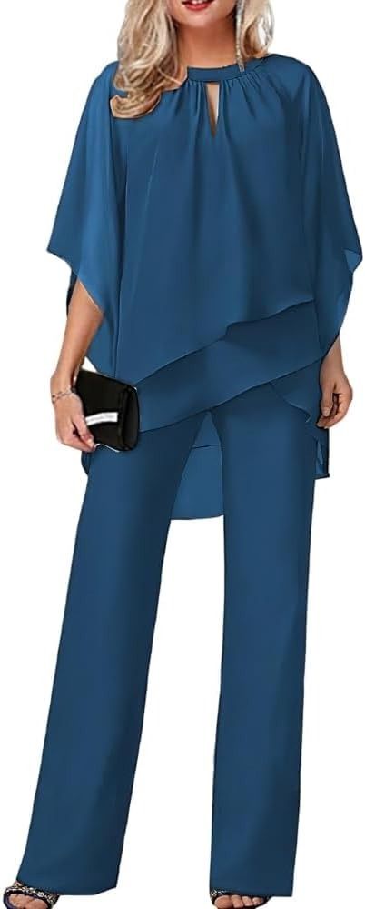 Amazon.com: Pants Sets for Womens 2 Piece Outfits Flowy Hem Tops Wide Leg Dressy Pant Suits Casual Irregular Chiffon Pantsuit : Clothing, Shoes & Jewelry Dressy Pant Suits, Terno Slim, Pant Suits For Women, Outfits Dressy, Pant Suits, Dressy Pants, Traje Casual, Bat Sleeve, Flowy Sleeves