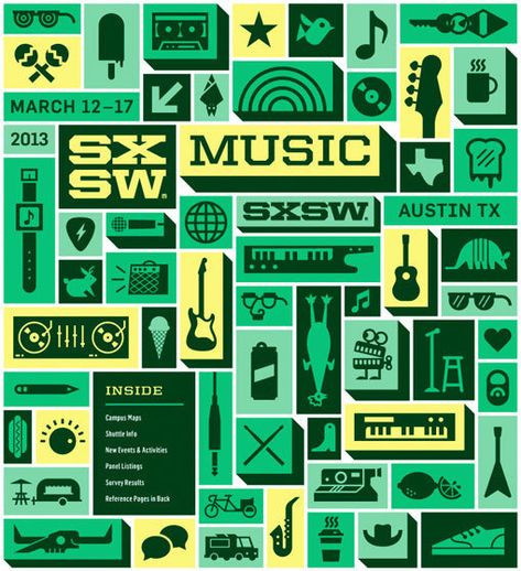 SXSW2013_ProgramCover_Music_750 #music #illustration #typography Sxsw Poster, Go Logo, Morris Design, Festival Logo, Music Images, Foxtrot, Mascot Design, Music Design, Typography Inspiration