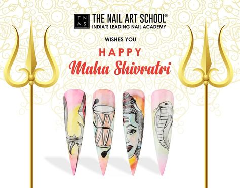 Shiv Nailart, Shiv Nail Art Design, Shiva Nail Art, Festive Nails Indian, Trip Nails, Cartoon Nail Designs, Happy Mahashivratri, Indian Nails, Nail Art Courses