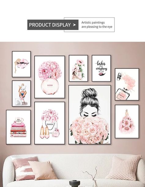 Fashion Makeup Pink Wall Art Women'S Perfume Canvas Painting Art Posters And Prints Home Decor Modern Sweet Flower Painting - AliExpress Nordic Girls Bedroom, Canvas Painting Quotes, Nordic Wall Art, Nordic Poster, Nordic Wall, Art Canvas Painting, Girl Bedroom Decor, Fashion Wall Art, Modern Flower